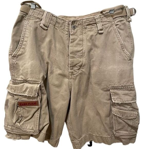 Ezra Fitch Mens Cargo Shorts 34 Beige Paratrooper Military Distressed Airborne - Picture 1 of 16